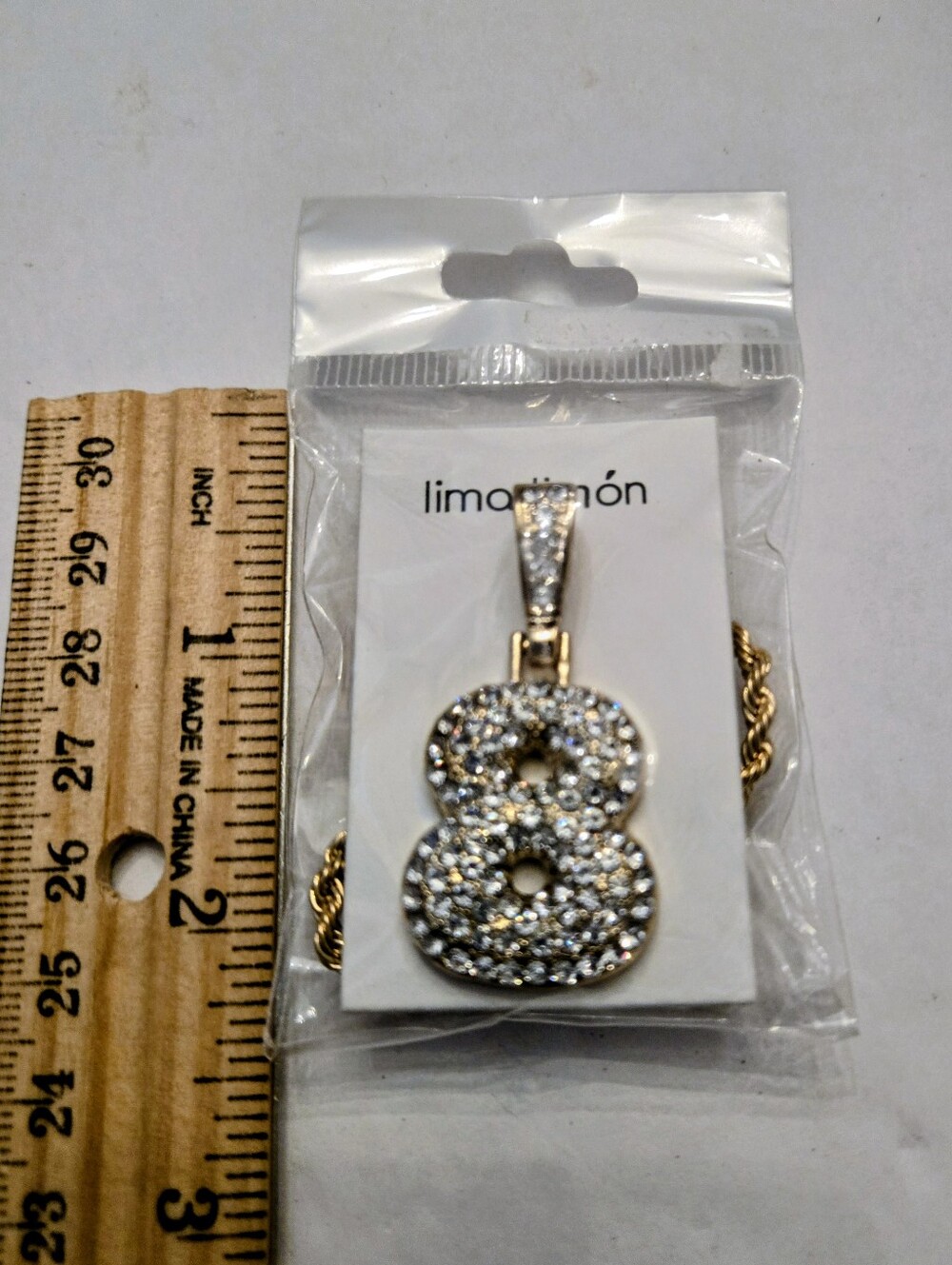 Lima Limon Gold Number 8 Crystal Pendant and Necklace NEW
